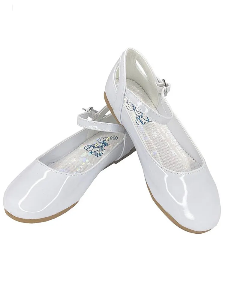 Girls White Patent Ankle Strap Elsa Flat Dress Shoes 9 Toddler-5 Kids