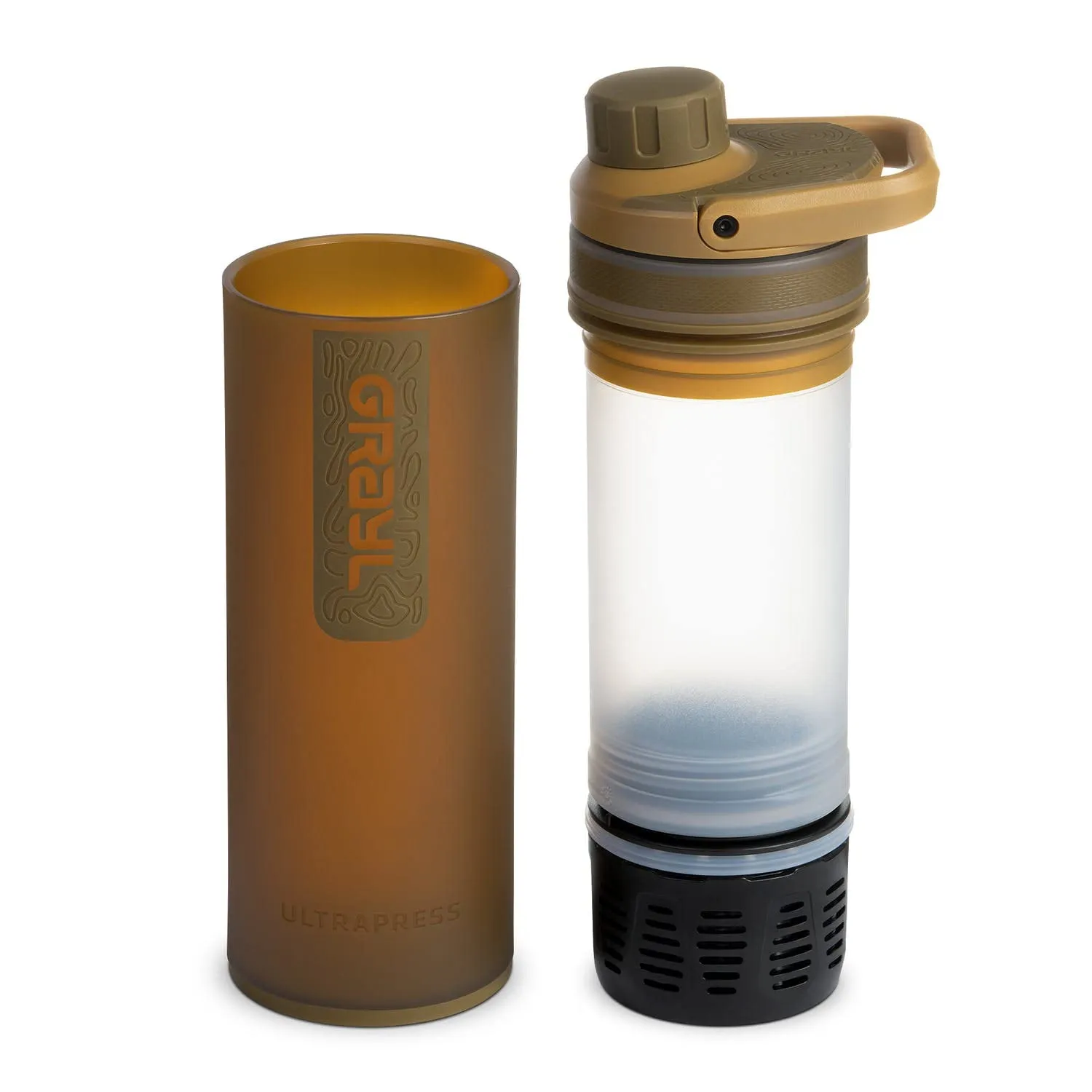 GRAYL UltraPress 16.9 oz Water Purifier & Filter Bottle for Hiking, Backpacking, Survival, Travel (Coyote Brown)