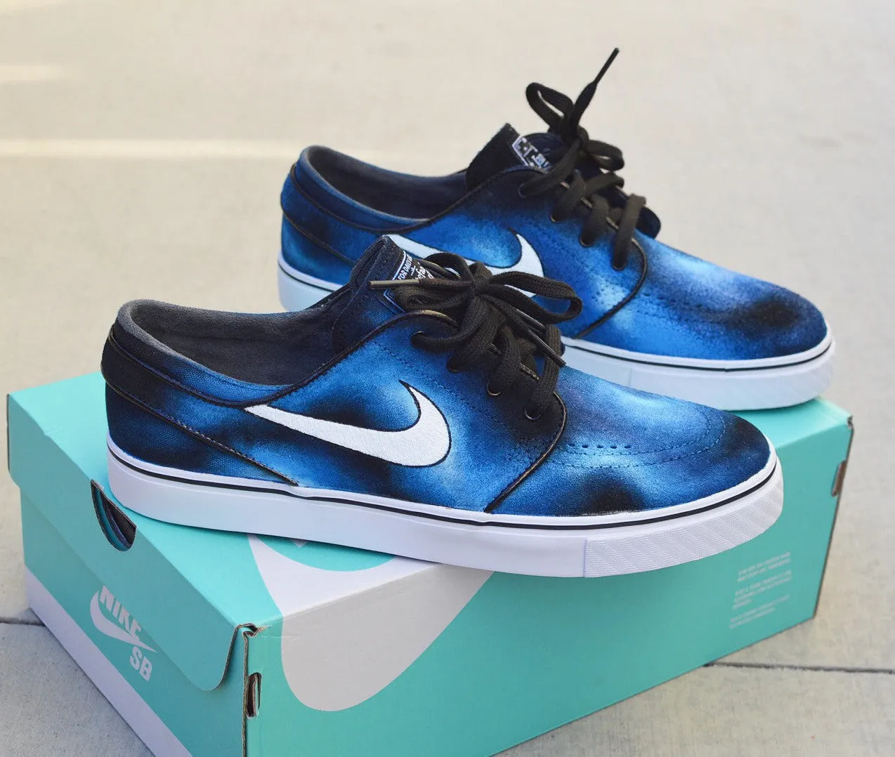 Hand painted Blue Smoke Nike Stefan Janoski Skate Shoes