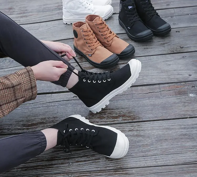 High Top Men Ladies Boots Lace Up Canvas Shoes Ankle Motorcycle Sneakers Military Desert Boots