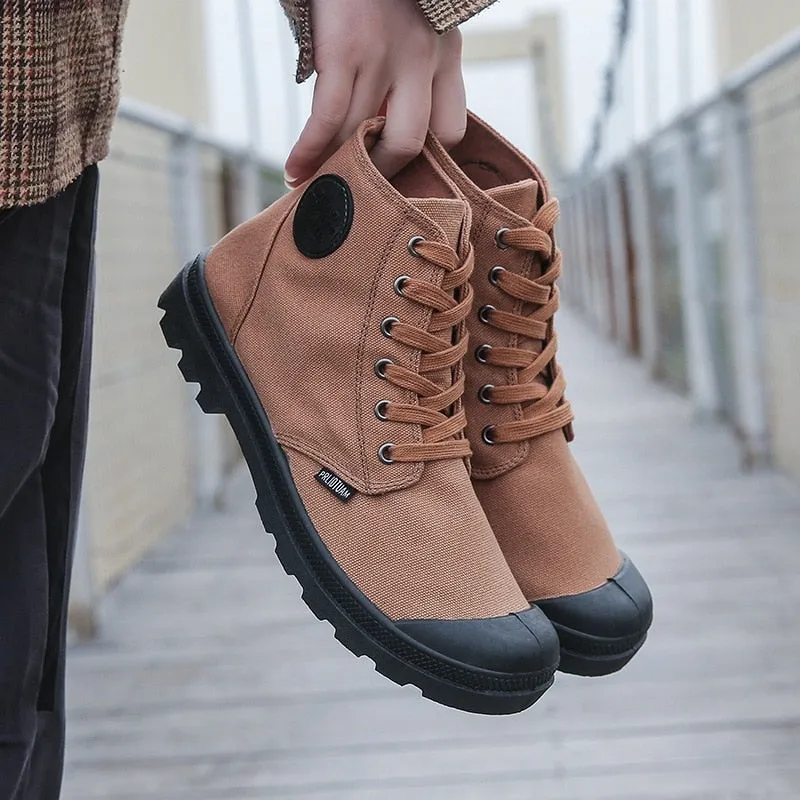 High Top Men Ladies Boots Lace Up Canvas Shoes Ankle Motorcycle Sneakers Military Desert Boots