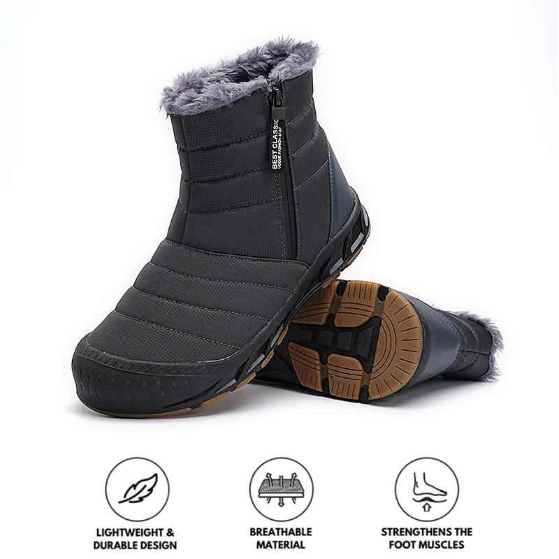 High Top Side Zip Snow Boots Outdoor Sports Leisure Walking Hiking Non-slip & Waterproof Winter Barefoot Shoe (Unisex)