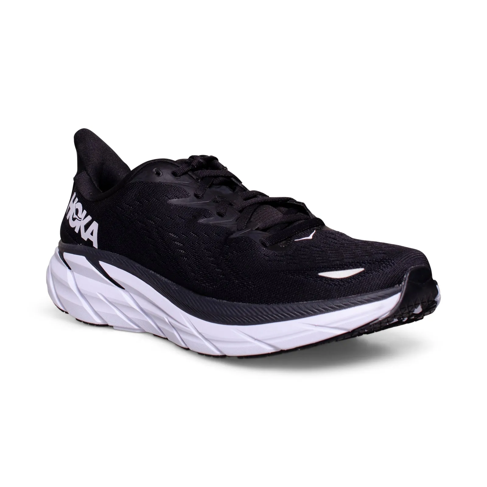 Hoka One One Clifton 8 Black / White Running Shoes - Men's