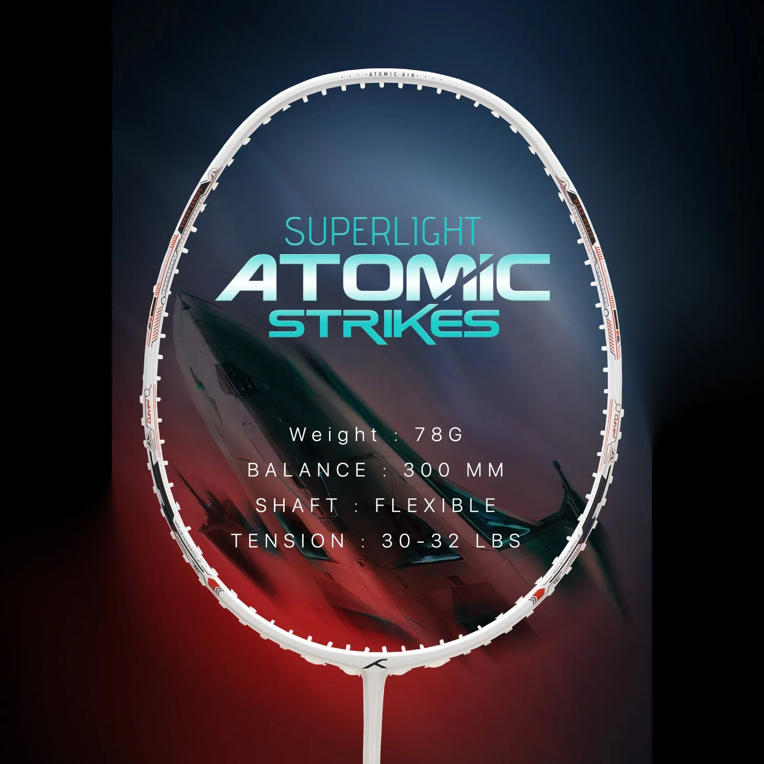 Hundred Atomic Air 78 Zero Torsion Frame Unstrung Badminton Racquet (White / Black)