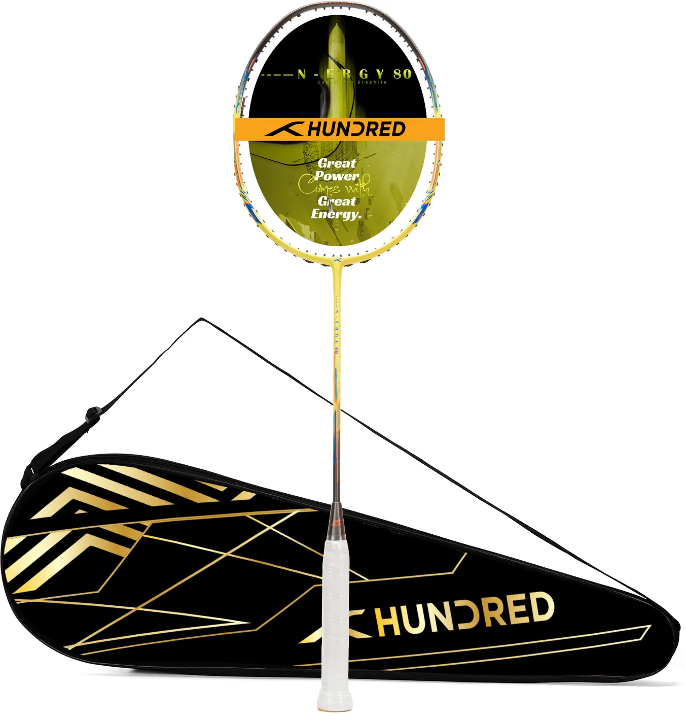 Hundred N-ERGY 80 Balanced Racket Unstrung Badminton Racquet (Yellow / Grey)