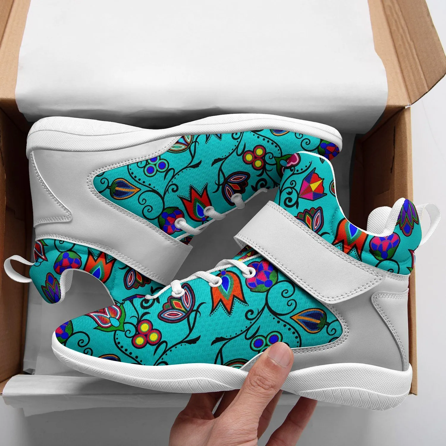 Indigenous Paisley Sky Ipottaa Basketball / Sport High Top Shoes - White Sole