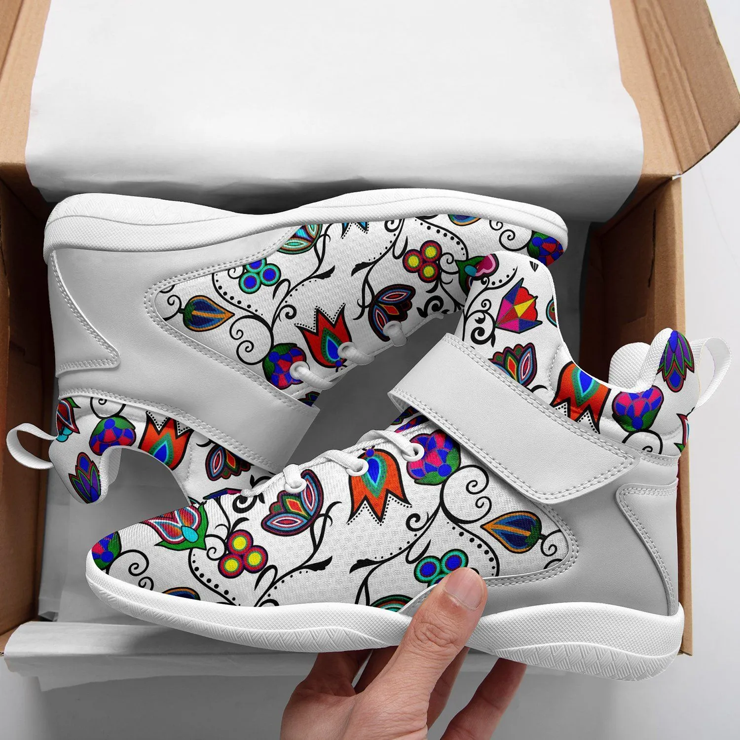 Indigenous Paisley White Ipottaa Basketball / Sport High Top Shoes - White Sole