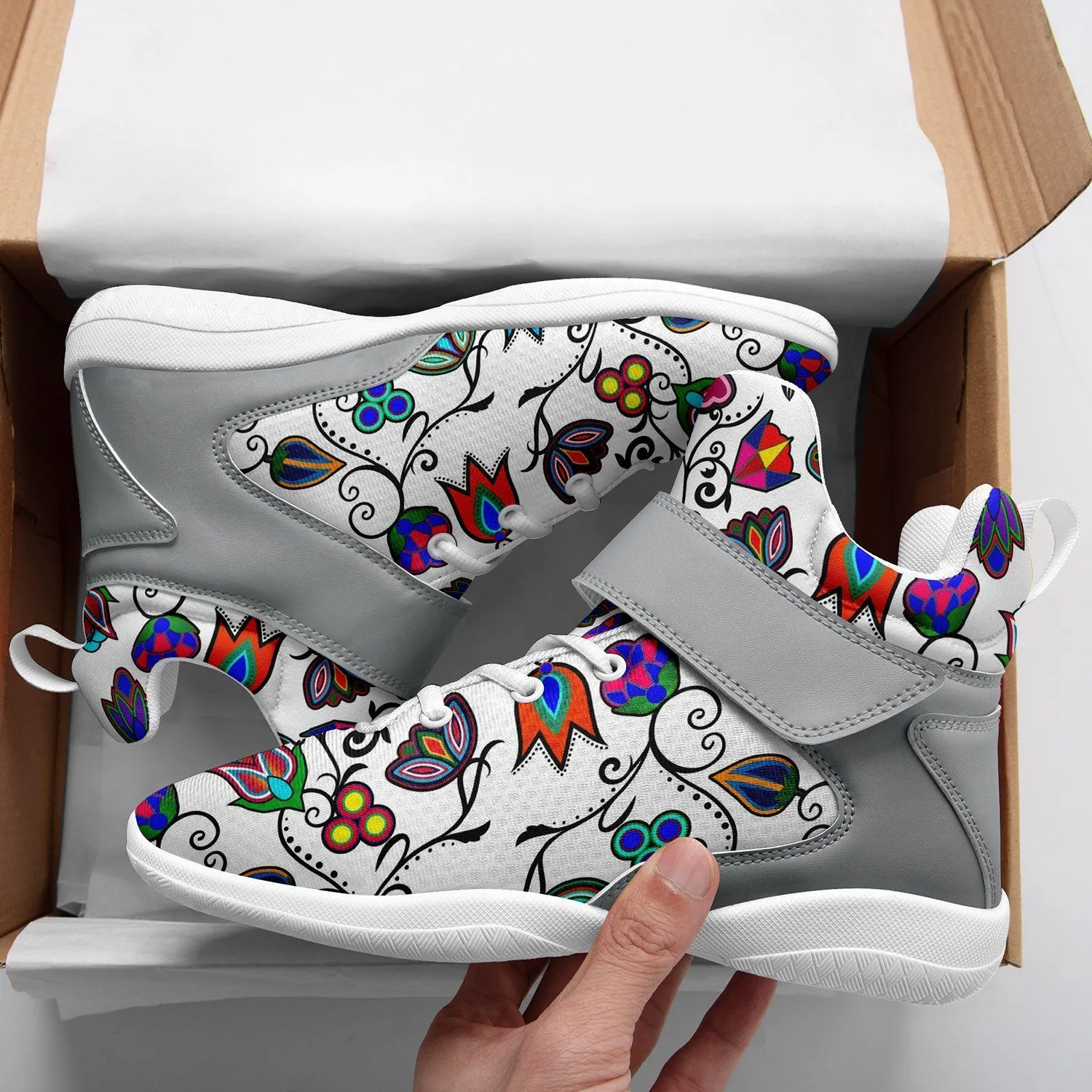 Indigenous Paisley White Ipottaa Basketball / Sport High Top Shoes - White Sole