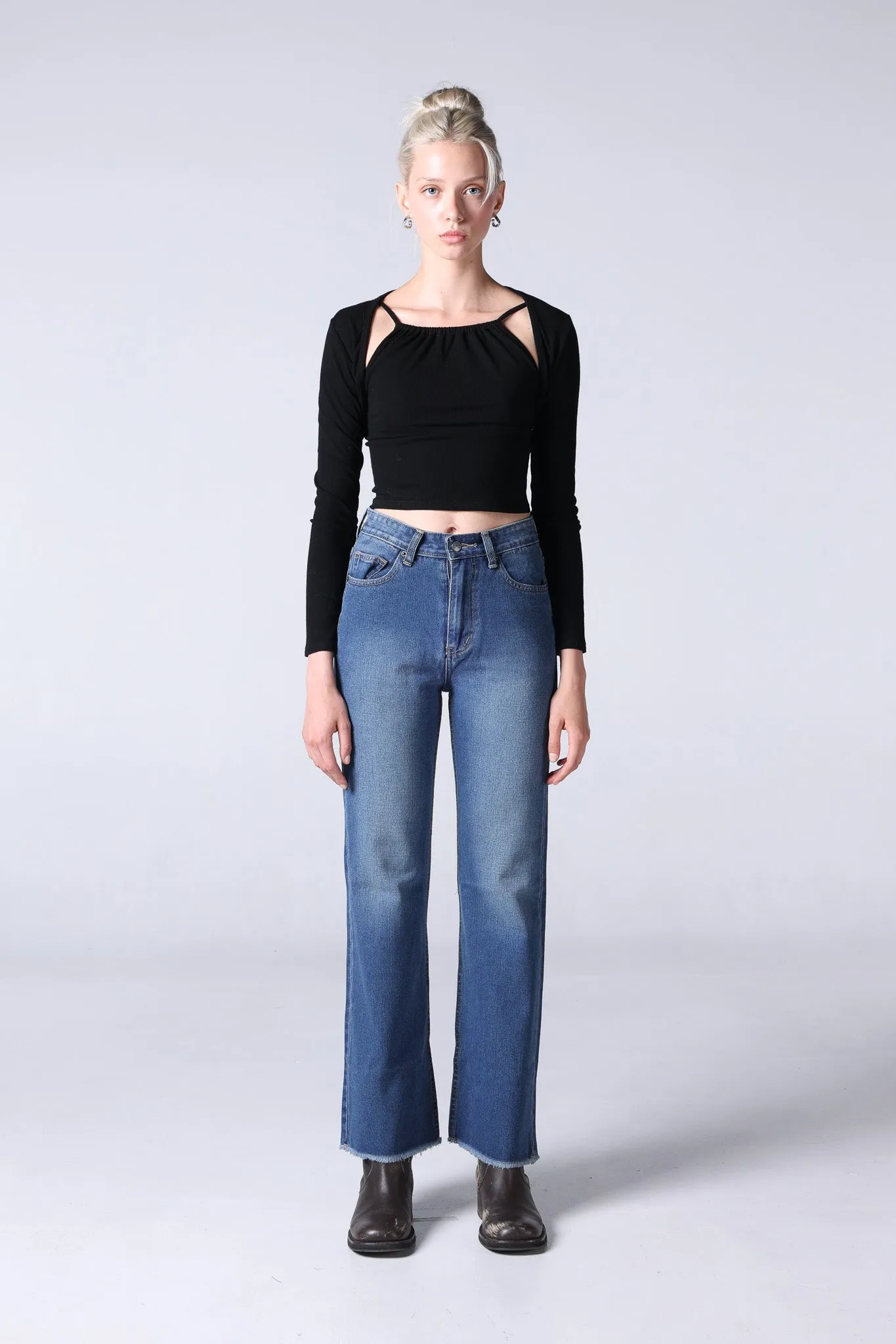 Jack Russel - Women Jeans - Handwerk JF-132/DB Bootcut Wide Dark Blue Mid Waisted