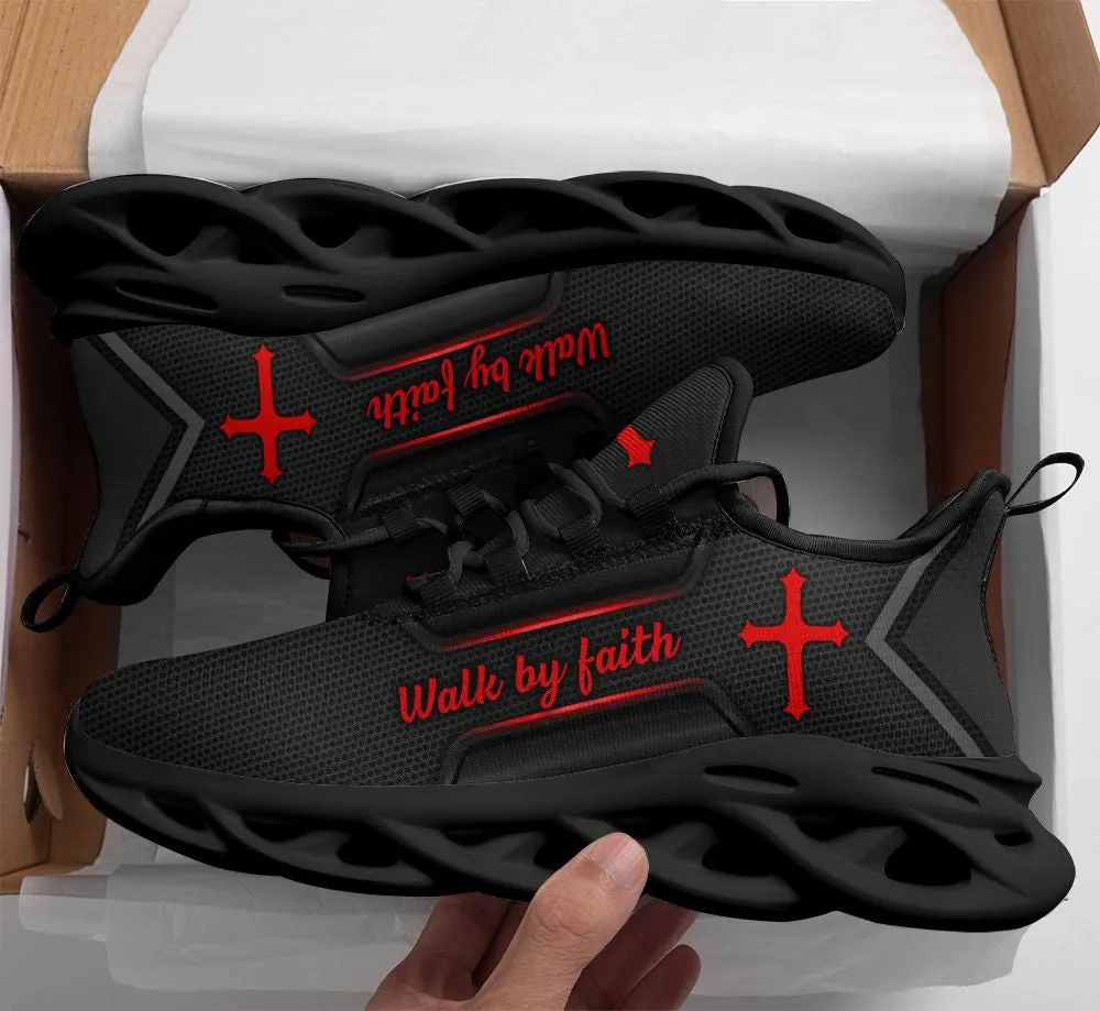 Jesus Black Walk By Faith Running Sneakers 3 Max Soul Shoes - Christian Shoes For Men And Women