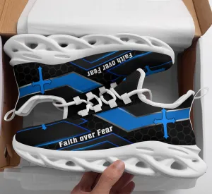 Jesus Faith Over Fear Running Sneakers Black Blue Max Soul Shoes - Christian Shoes For Men And Women