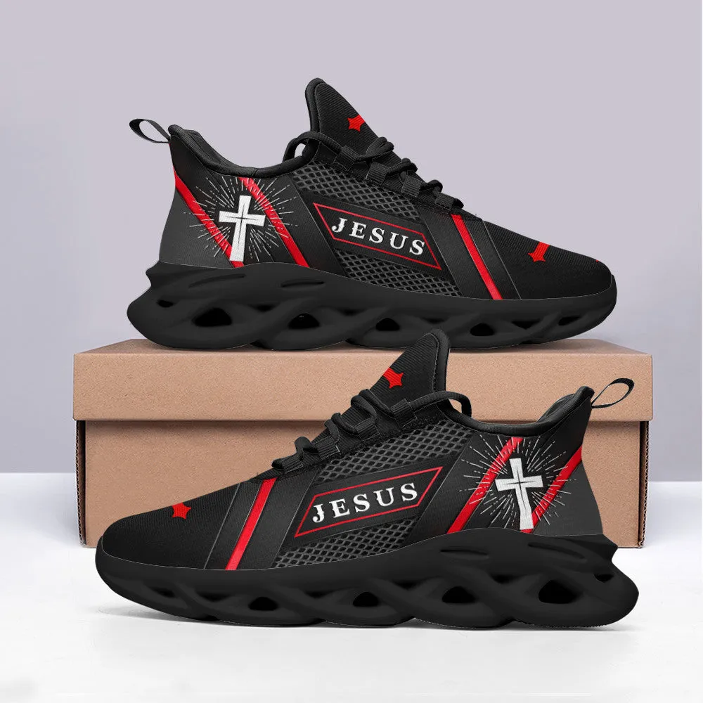 Jesus Running Sneakers Red Black Max Soul Shoes - Christian Shoes For Men And Women