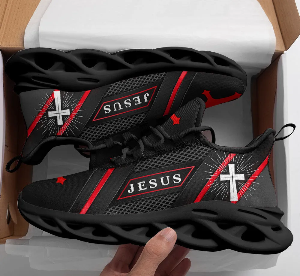 Jesus Running Sneakers Red Black Max Soul Shoes - Christian Shoes For Men And Women