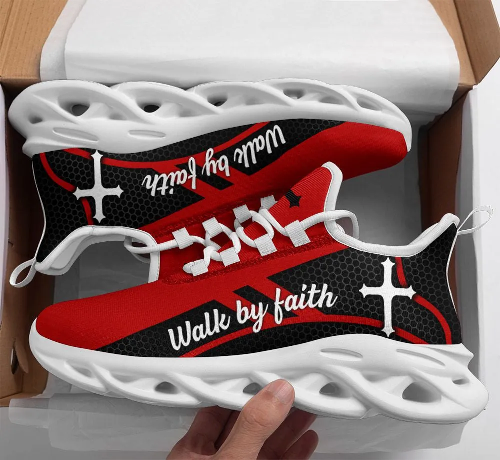 Jesus Walk By Faith Running Sneakers Red Black 2 Max Soul Shoes - Christian Shoes For Men And Women