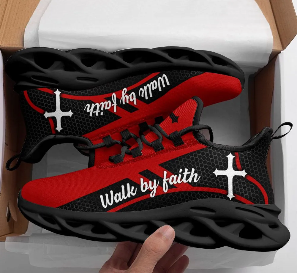 Jesus Walk By Faith Running Sneakers Red Black 2 Max Soul Shoes - Christian Shoes For Men And Women