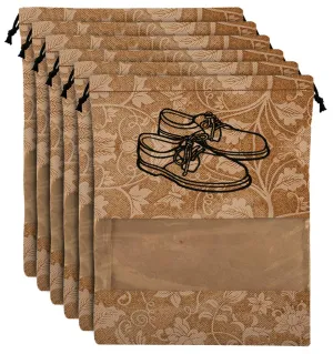 Kuber Industries Metalic Floral Design 6 Piece Non Woven Travel Shoe Organizer Space Saving Fabric Storage Bags Organizer, Beige-KUBMART1067