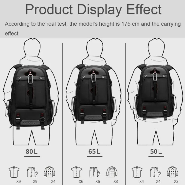 Large-capacity Expandable Shoe Compartment Backpack Camping Travel Bag with USB Port, Size: 50L(Black)