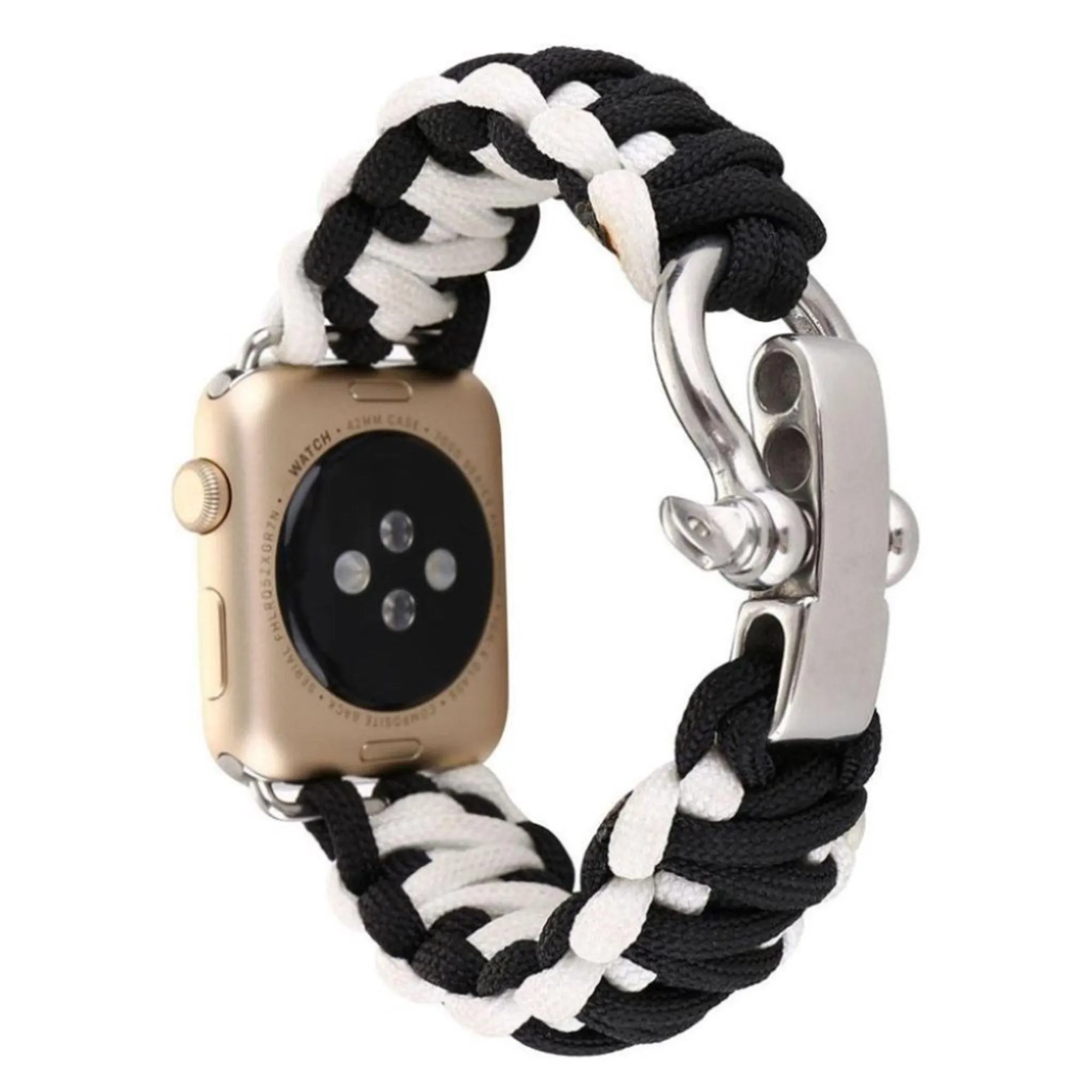 le Watch Series 4 44mm braided rope watch strap - Black / White