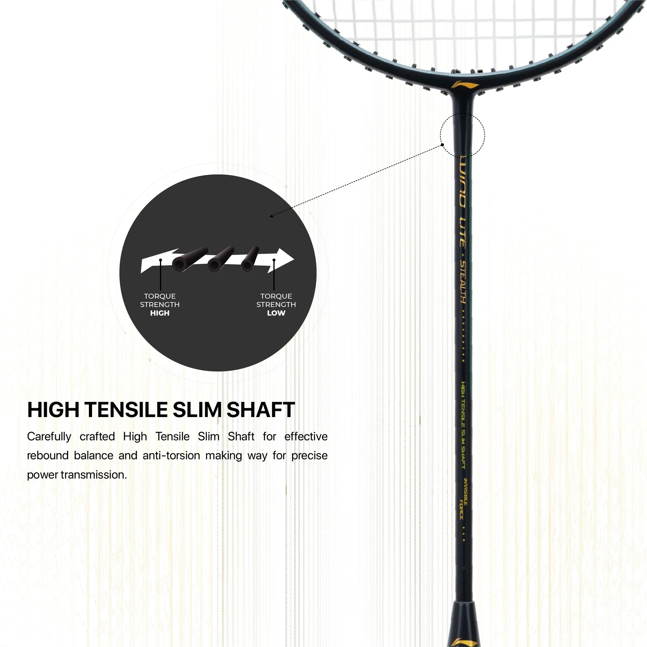 Li-Ning Wind Lite Stealth Strung Badminton Racquet (Black / Green / Gold)