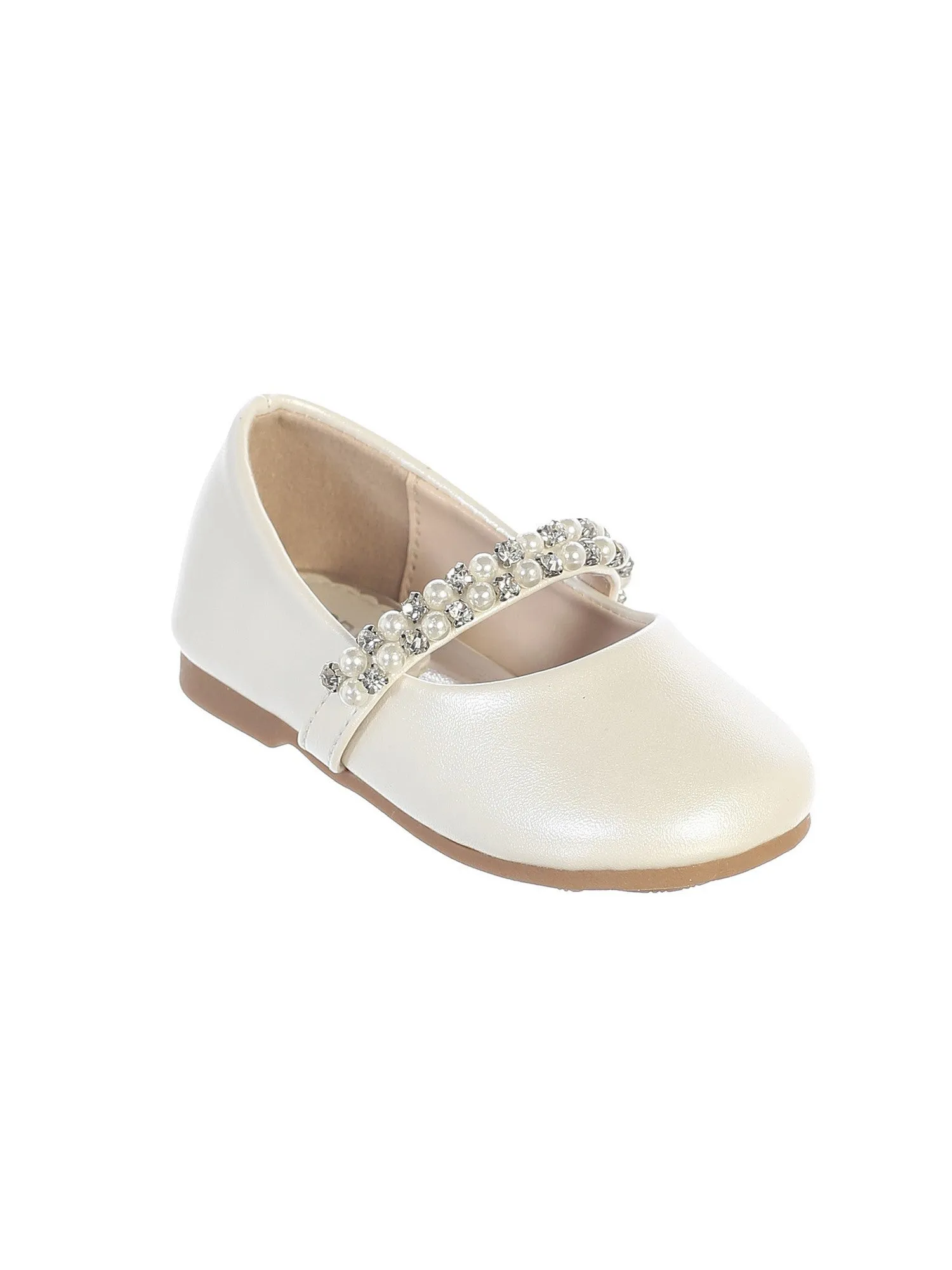 Little Girls Ivory Rhinestone Pearl Strap Elegant Mary Jane Shoes 5-8 Toddler