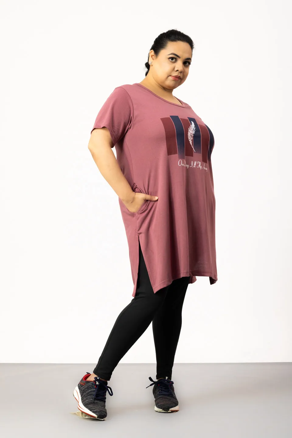 Long Line T-Shirt For Women -Half Sleeves- Mauve