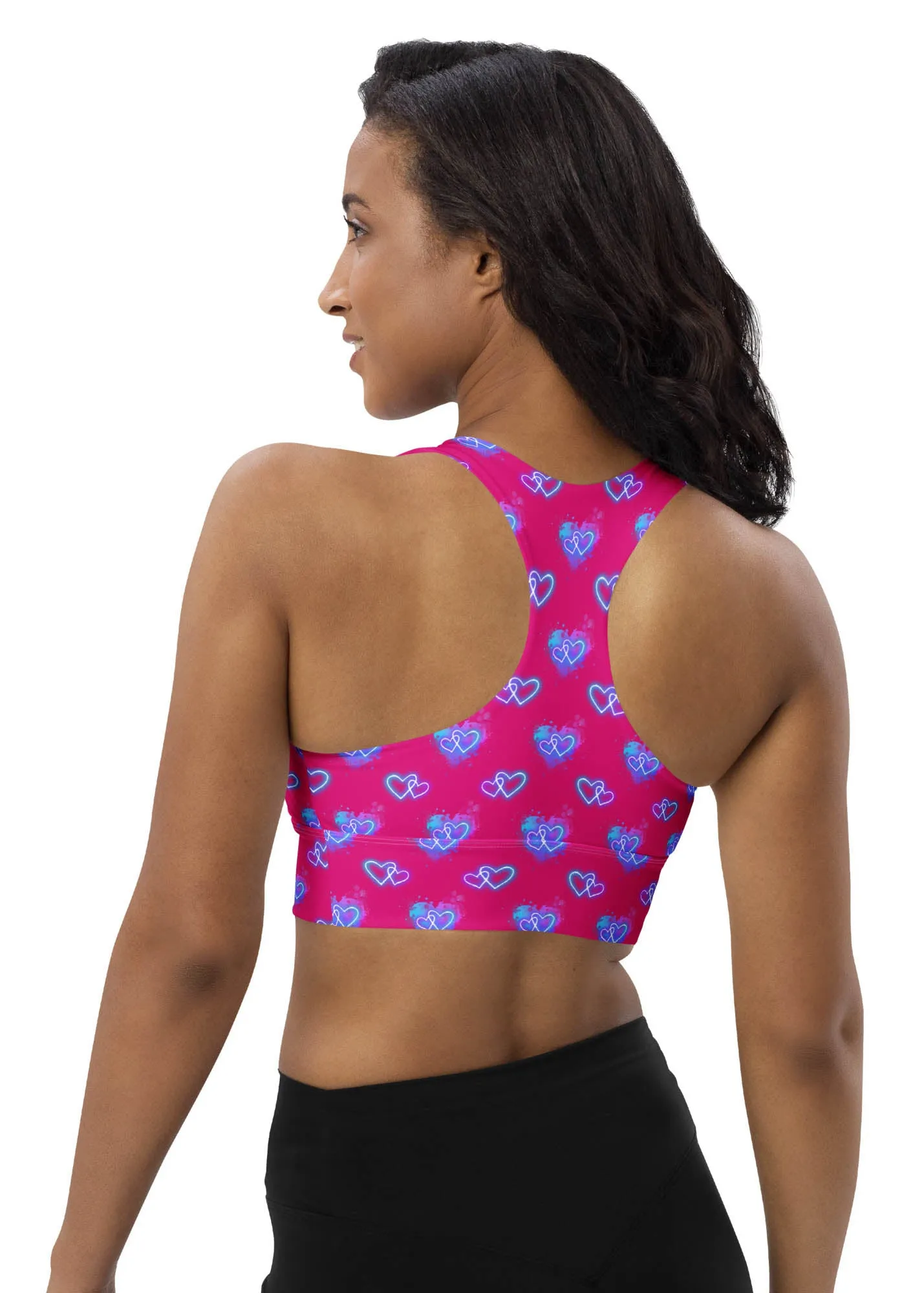 Longline sports bra- Electric Hearts - Red Violet