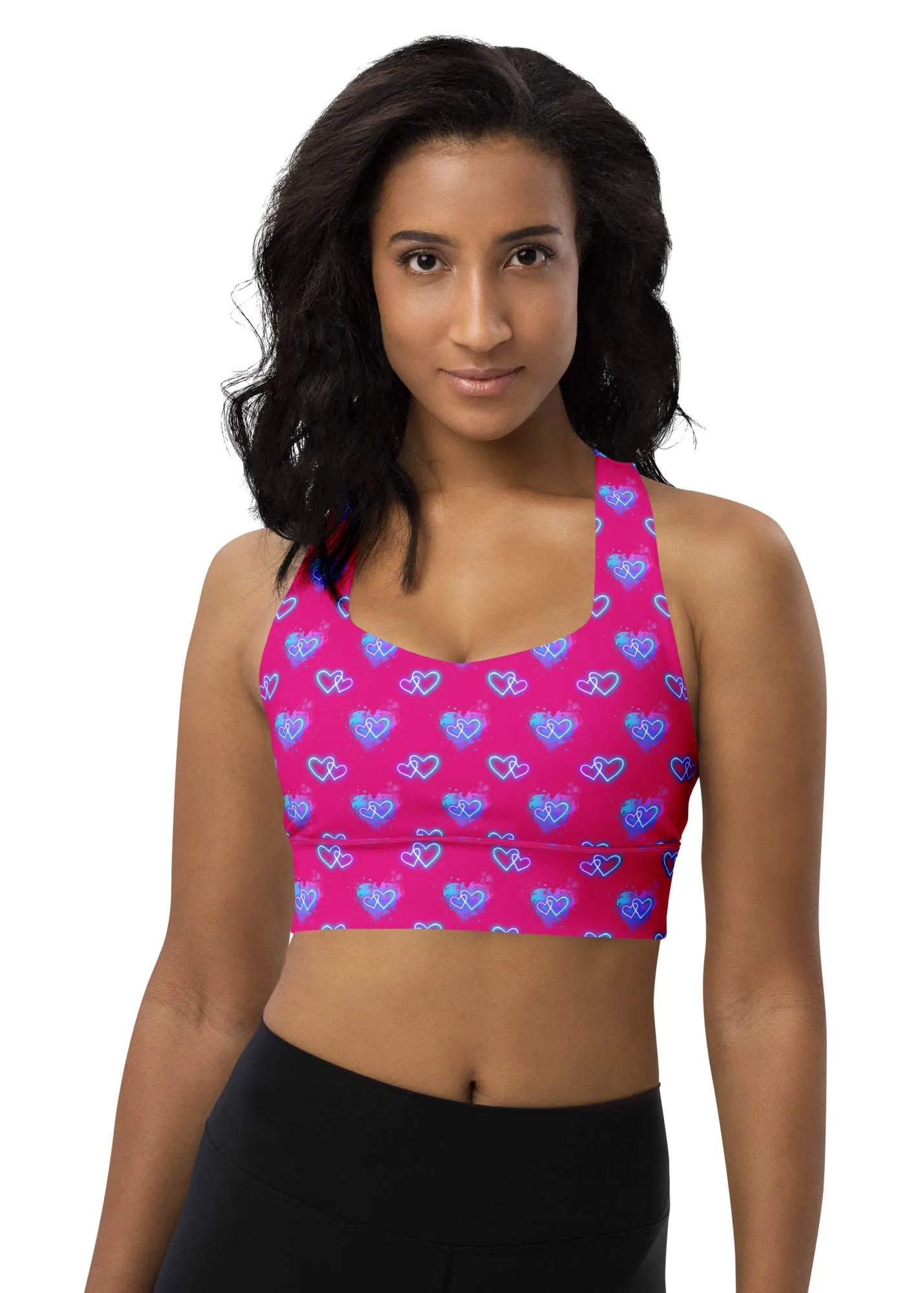 Longline sports bra- Electric Hearts - Red Violet