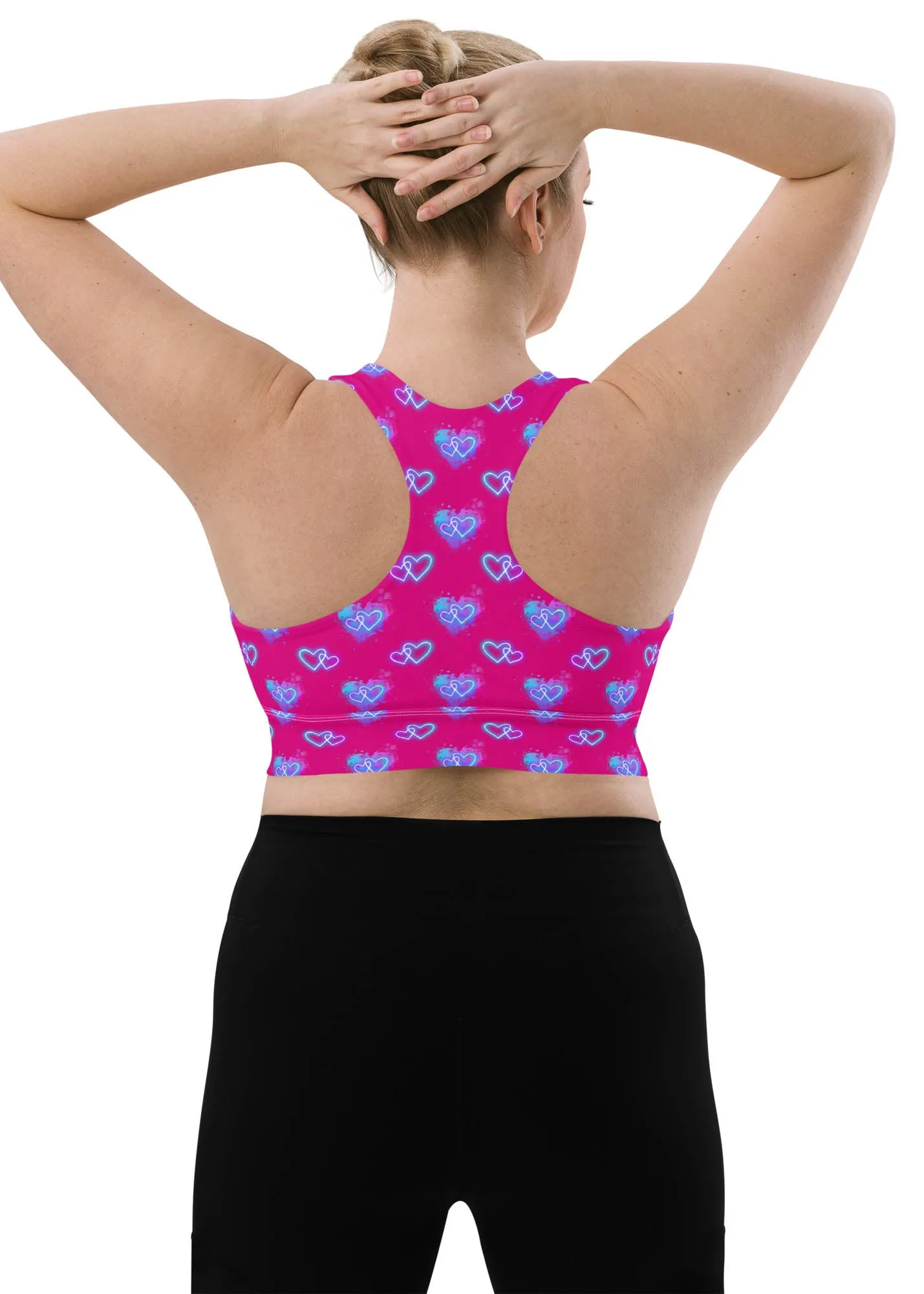 Longline sports bra- Electric Hearts - Red Violet