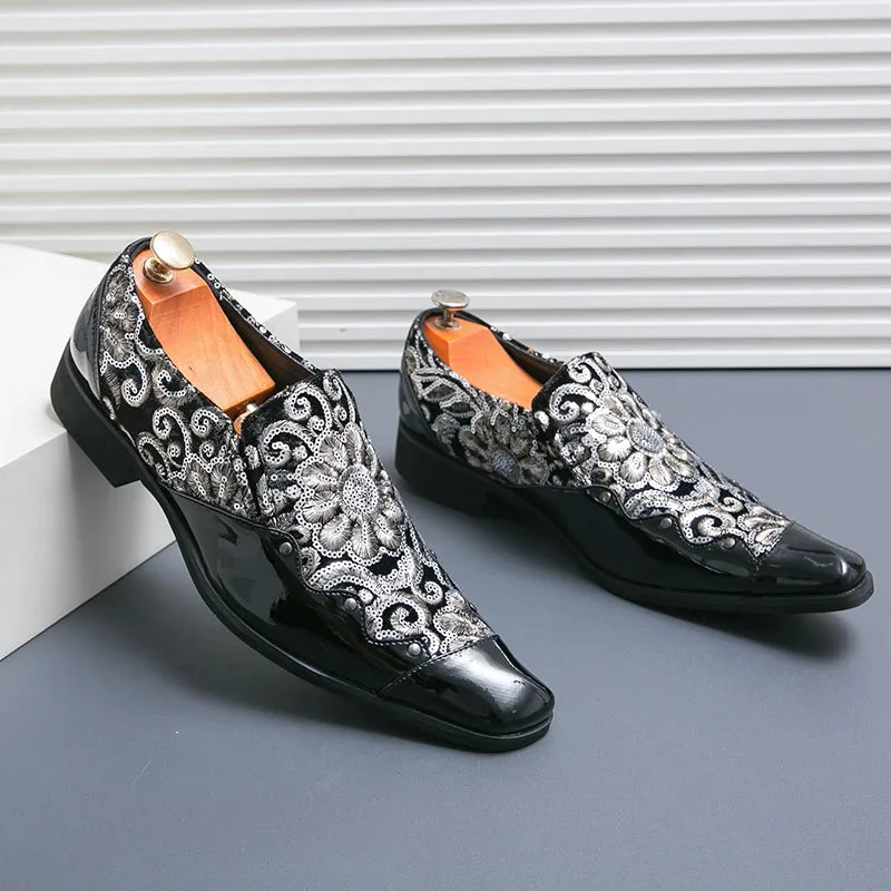 Luxury Sequin Embroidery Leather Loafers