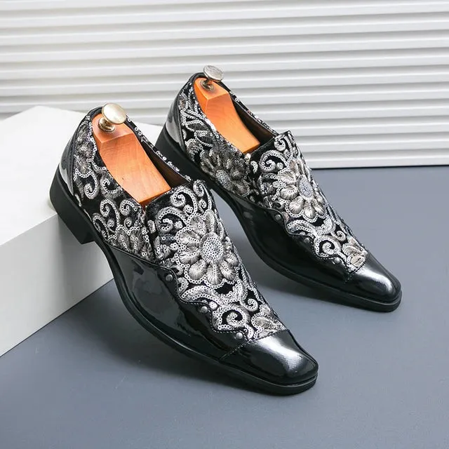 Luxury Sequin Embroidery Leather Loafers