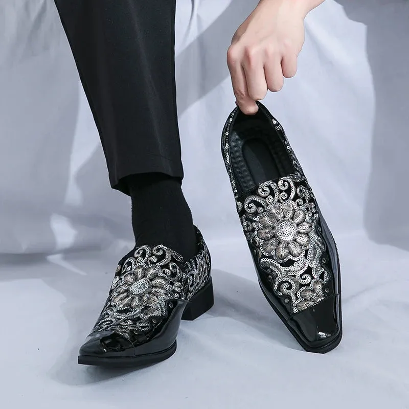 Luxury Sequin Embroidery Leather Loafers