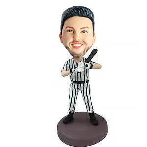 Male Baseball Player in Striped Sportswear Custom Figure Bobblehead