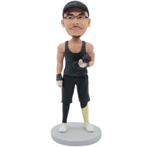 Male Fitness Coach In Black Vest Holding Dumbbells Custom Figure Bobbleheads