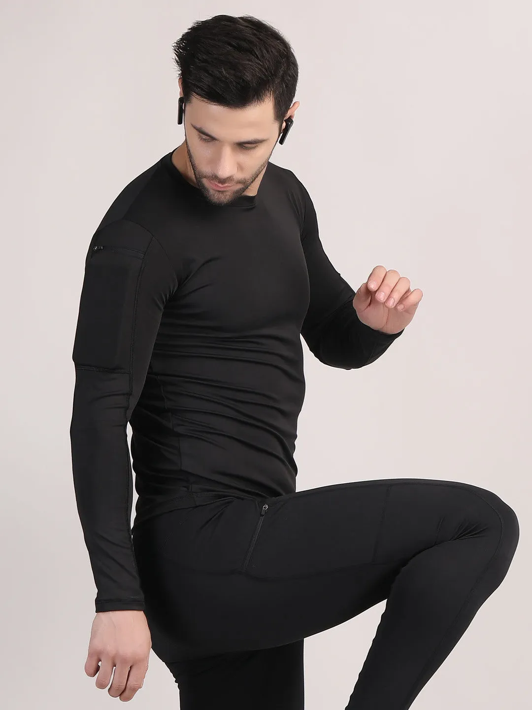 Men compression tights upper with Phone Holder