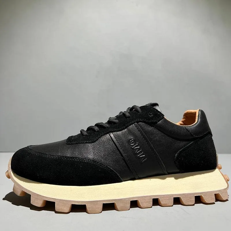 Mens Fashion Lace-up Head Leather Thick-soled Sports Shoes