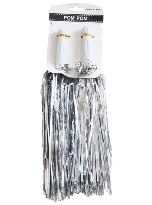 Metallic Silver Tinsel Cheerleader Costume Pom Poms