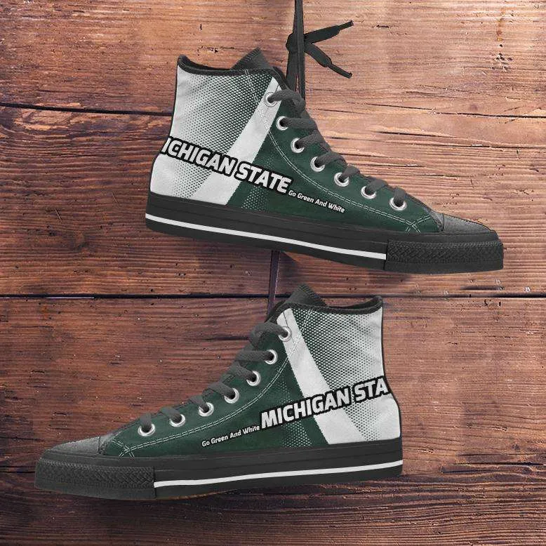 Michigan State Go Green and White Basketball Fan Canvas High Top Shoes