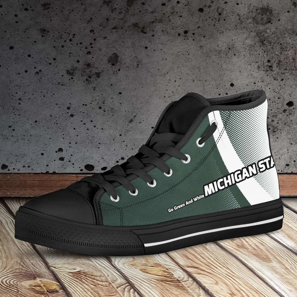 Michigan State Go Green and White Basketball Fan Canvas High Top Shoes