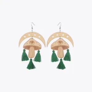 Moon & Mushroom Tassel Detail Dangle Earrings