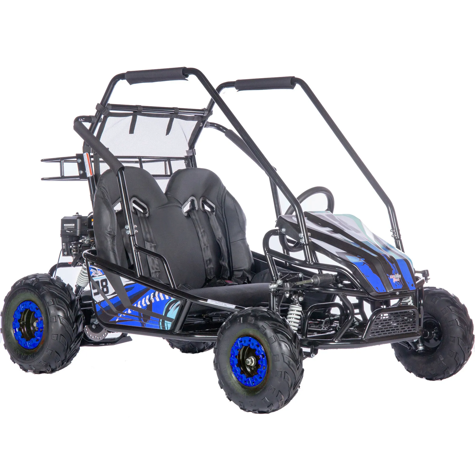 MotoTec Mud Monster XL 212cc 2 Seat Go Kart Full Suspension Blue, Large, Blue