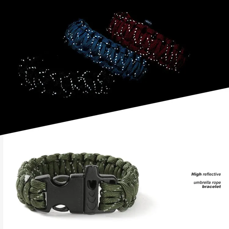 Nine-Core Reflective Umbrella Rope Woven Bracelet Survival Whistle Emergency Umbrella Rope Wristband(Army Green)