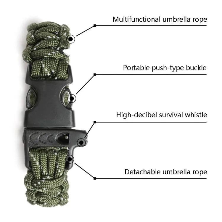 Nine-Core Reflective Umbrella Rope Woven Bracelet Survival Whistle Emergency Umbrella Rope Wristband(Black)