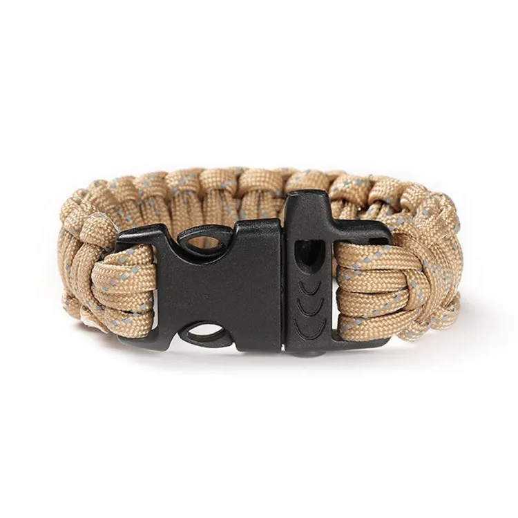 Nine-Core Reflective Umbrella Rope Woven Bracelet Survival Whistle Emergency Umbrella Rope Wristband(Khaki)