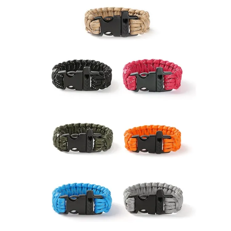 Nine-Core Reflective Umbrella Rope Woven Bracelet Survival Whistle Emergency Umbrella Rope Wristband(Khaki)