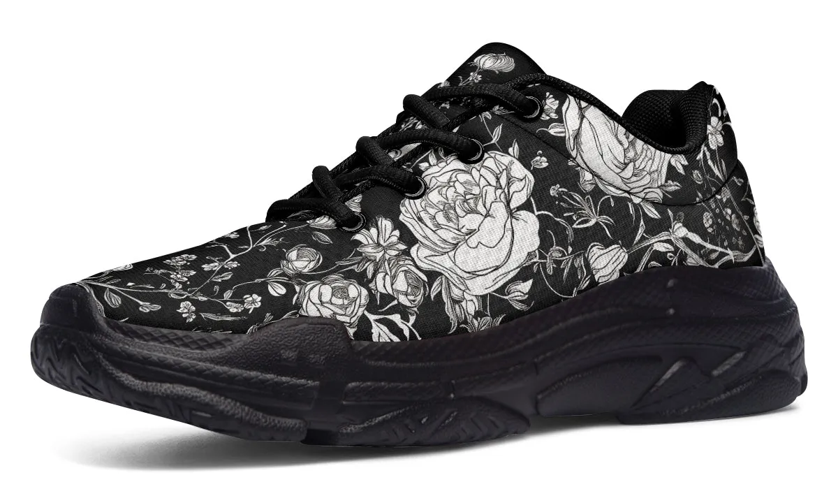 Noir Bouquet Chunky Sneakers - Light Breathable and Comfortable Sports Shoes with Platform Soles