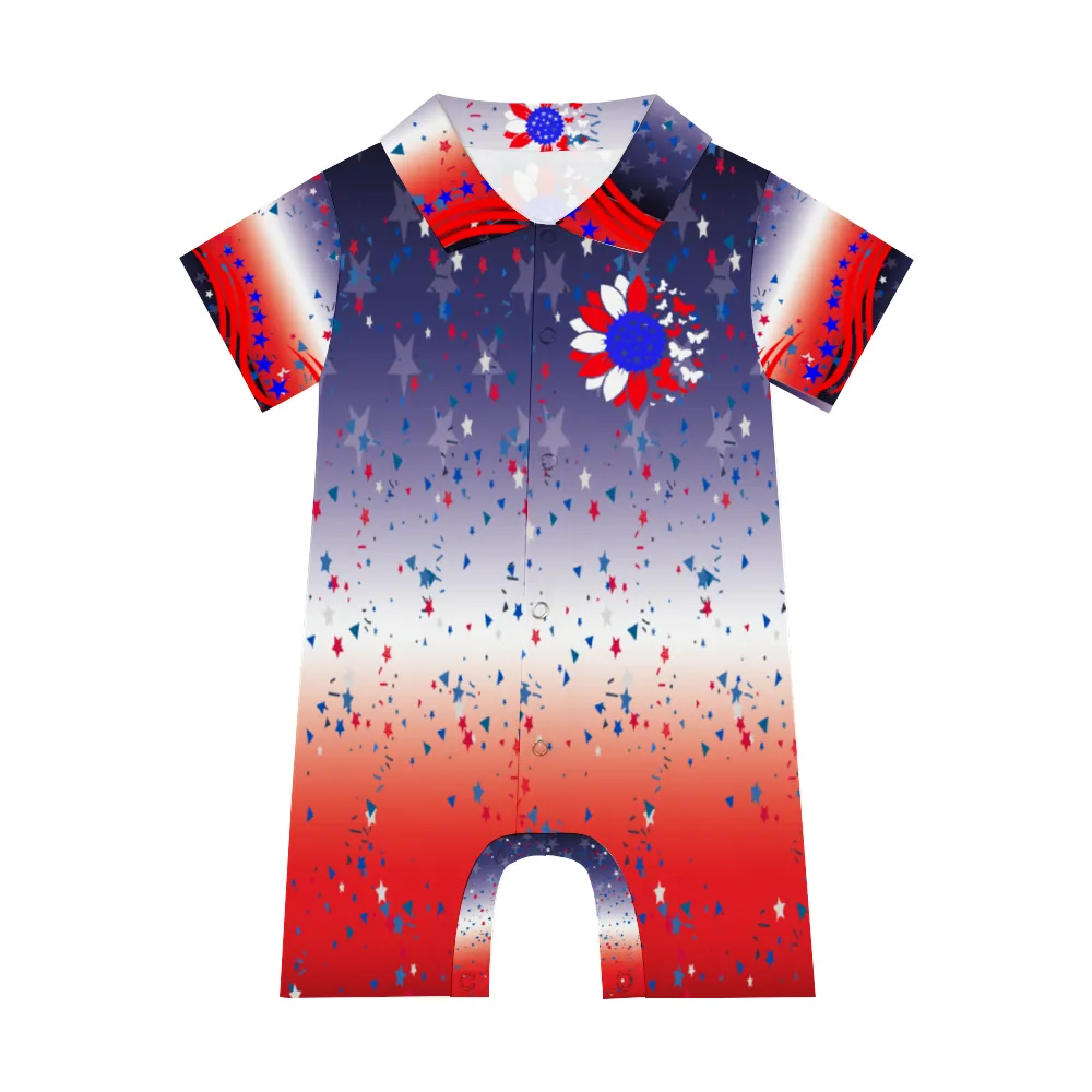 Ombre Petal Flag Infant Baby Short Sleeves Button Romper