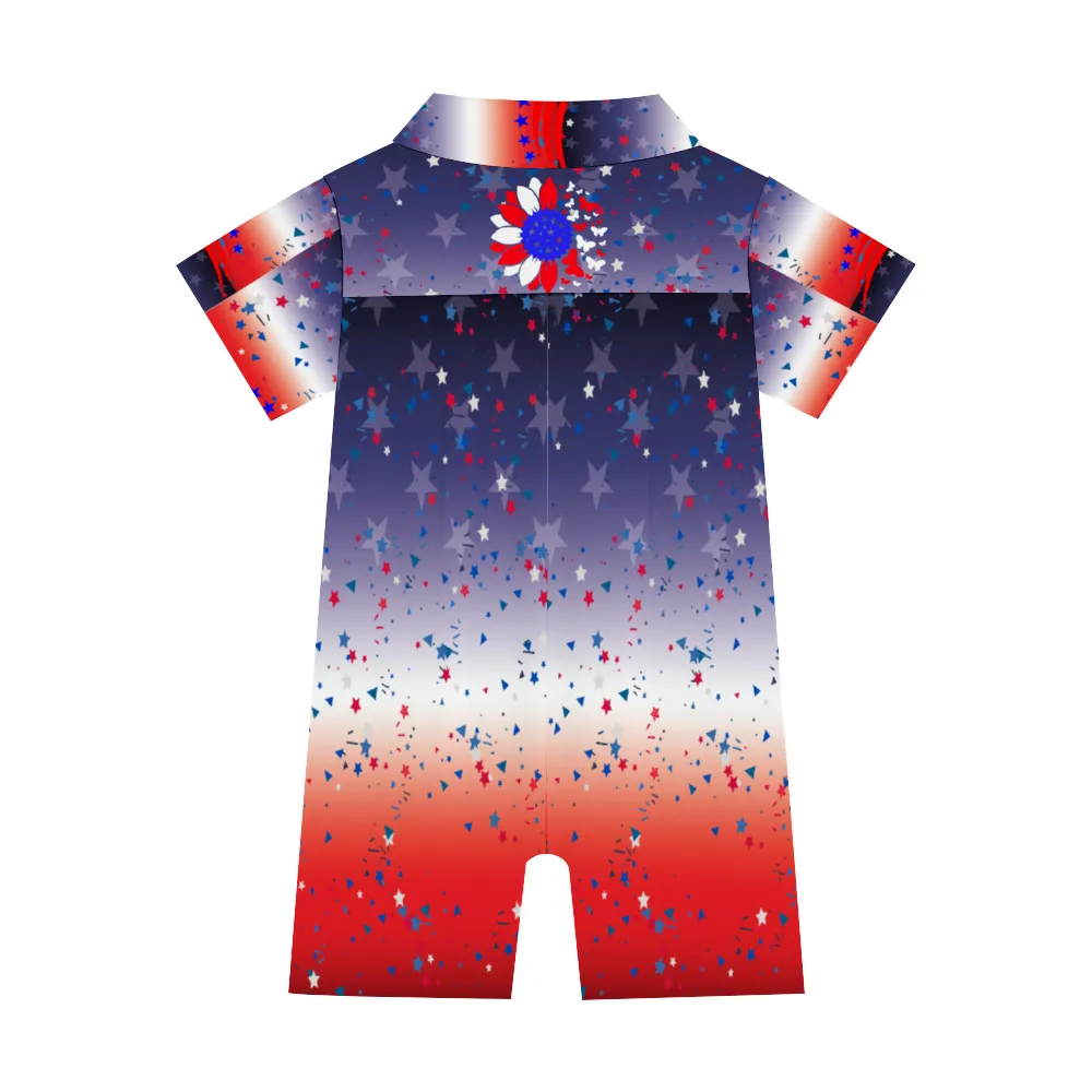 Ombre Petal Flag Infant Baby Short Sleeves Button Romper