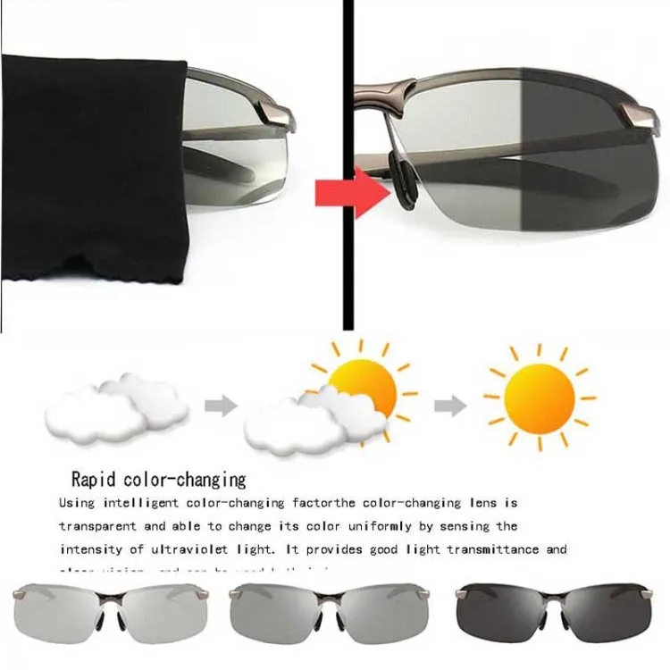 Photochromic Sunglasses Day and Night Vision Driving Eyewear(Black)