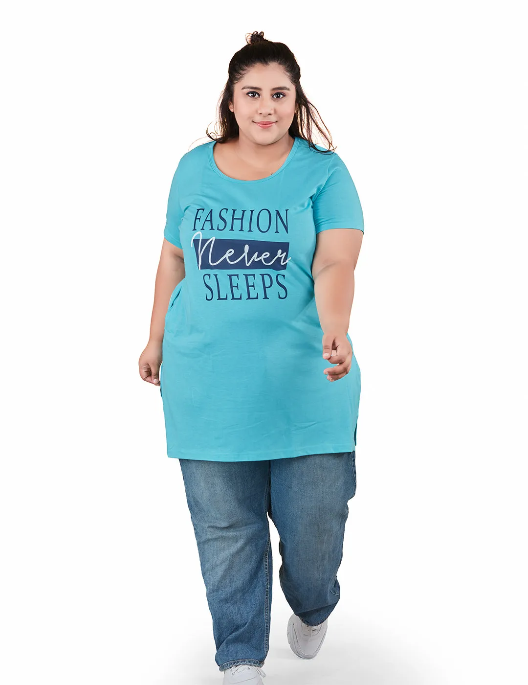 Plus Size Long T-shirts For Women - Half Sleeve - Pack of 2 (Black & Turquoise)