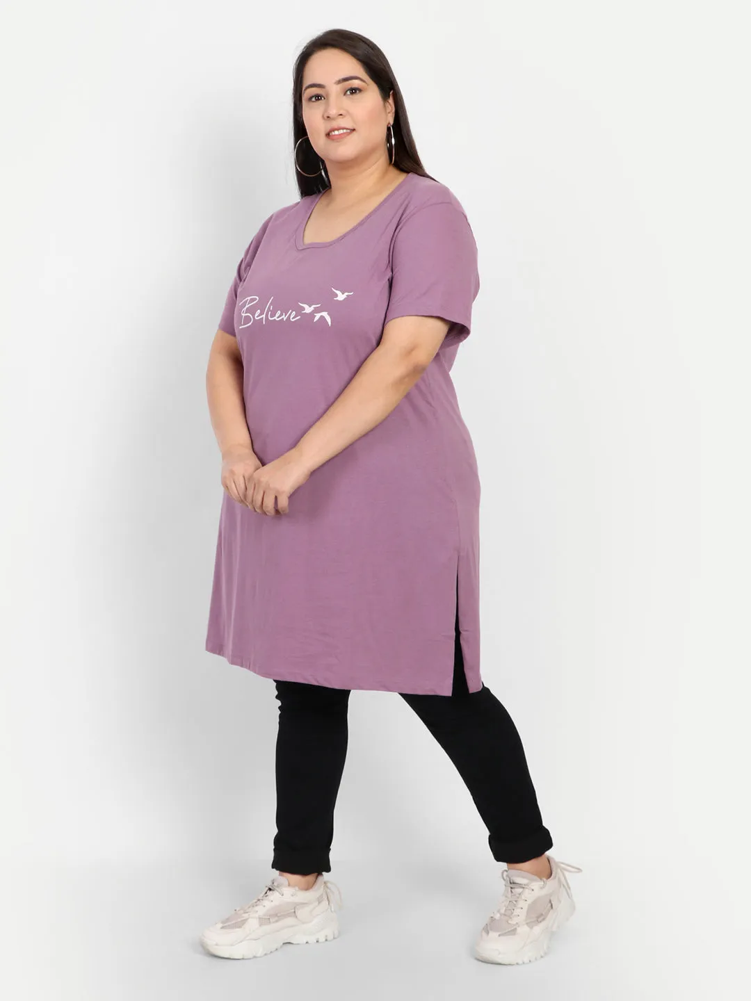 Plus Size Long T-shirts For Women - Half Sleeve - Pack of 2 (Lemon &Lavender)